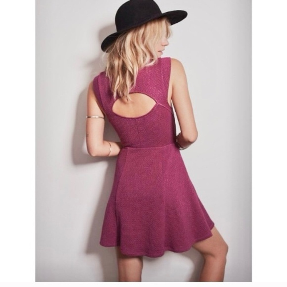 Free People - Fit and Flare Dress - Open Back Texture Plum Dress - Small